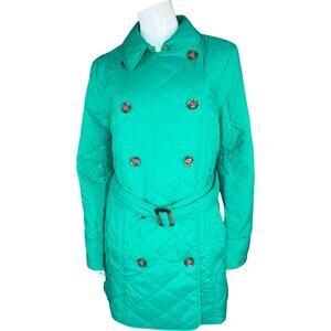 Dennis Basso Water Resistant Quilted Trench Coat Jade Green Small NWOT